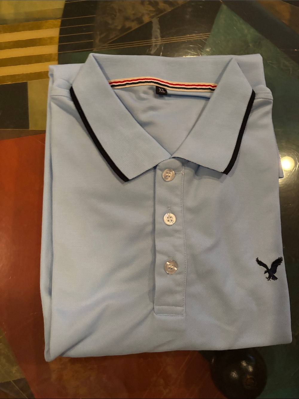 Light Blue Polo Shirt with Contrast Navy Trim and Embroidered Logo new no tag